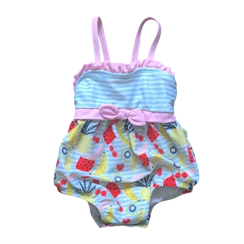 Cat & Jack Stripes and Fruit One Piece Swimsuit with Bow - Size 3-6M